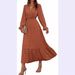New Women's Autumn Sleeve V-Neck Swiss Dot Long Dress Bohemian_ecoleips.com