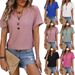 2024 European And American Cross-Border Spring/Summer New V-Neck Button Solid Color Polka Dot Loose Short-Sleeve_ecoleips.com