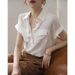 2025 New Summer Collared With Elegant Design, Hong Kong Style Retro Top, Stylish Women's Short-Sleeve Curled-Edge Shirt_ecoleips.com
