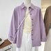 Women's Corduroy Shirt Jacket - Oversized Long Sleeve Button-Down Shirt With Lapel Collar, Mid-Length Fall Winter Casual Blouse In Classic Purple_ecoleips.com