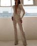 Women's Clothing Spring And Summerfashion New Women's V-Neck Sexy Gold Long Sleeve Trousers Sexy Jumpsuit_ecoleips.com