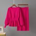 Women's Spring Casual Knitted Two Piece Suit round Neck Solid Color Slimming Hip Waist Woolen Skirt Fashion Set_ecoleips.com