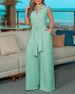 Women's Clothing women's elegant shirt collar sleeveless solid color zipper strap wide leg jumpsuit_ecoleips.com