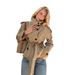 Women's Clothing Elegant Double-Breasted Belted Short Trench Coat Stylish Stand Collar, Slim Fit, Streetwear Fashion (Khaki, Burgundy, Army Green)_ecoleips.com