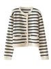 K Gold Button Contrasting Striped Round Neck Knitted Cardigan For Women, Loose Short Style, Outer Sweater Jacket_ecoleips.com