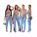 Women's Clothing Sexy Chest Wrap Backless Top Personality High Waist Split Zipper Jeans Two Piece Set_ecoleips.com
