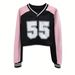 Women's American Style Sportswear Jersey V Neck Cropped Sweatshirt Digital Print Loose Fitting Long Sleeves Sexy Street Style Versatile Unique_ecoleips.com