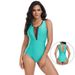 New One-piece Swimsuit Conservative Solid Color Patchwork Bodysuit Women_ecoleips.com