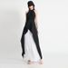Women's Halter Neck Two Piece Dress Set Sleeveless Black White Color Block Irregular_ecoleips.com