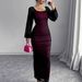 Elegant Sexy Slim Fit Square Neck Dress For Women Autumn Premium High End Sense Womens Casual Party Dress_ecoleips.com