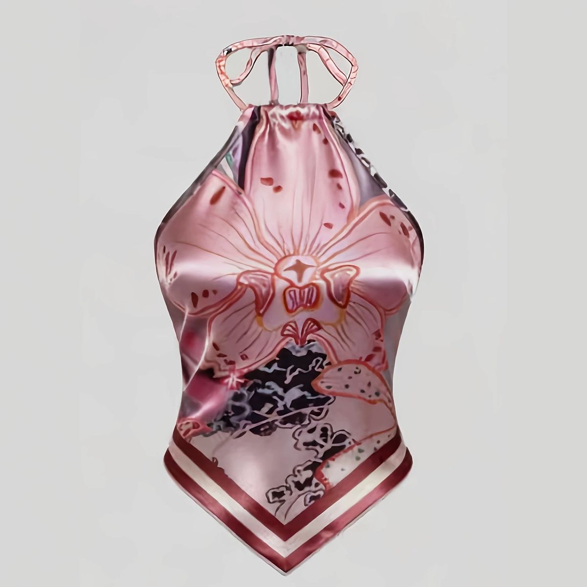 Women's Floral Print Halter Neck Camisole Spring Summer Pure Alluring Back Tie Open Back Design Tank Tops_ecoleips.com