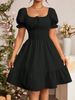 2026 Women Square Neck Short Sleeve Dress, Ruched Ruffled A Line Summer Fashion Dress_ecoleips.com