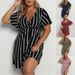 Plus Size V-Neck Striped Boho Dress – Flowy Midi With Elastic Waist (L-XXXXL, Black/Burgundy/Pink/Navy/Army Green)_ecoleips.com