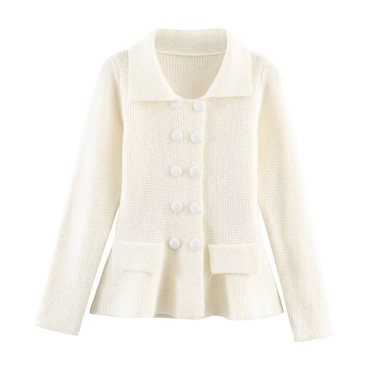 Women's Double-Breasted Knit Cardigan – Spring Fashion Oversized Open Front Coat With Pockets_ecoleips.com