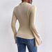 Women's Clothing Pleated Design Flared Sleeve Stand Up Collar Slim Fit Ladies T Shirt_ecoleips.com