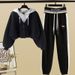 Women's Clothing Fashion Suit Hooded Two Piece Short Sweatshirt With Letter Waist Cuffs Casual Sweatpants Fashionable Harem Pants_ecoleips.com