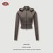 Aria Basics BE Women's Clothing|2025 Autumn European And American Retro Detachable Hooded Lulu Sweatshirt Short Waist Zipper Jacket_ecoleips.com