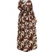Elegant Long-Sleeve Maxi Dress With Graffiti Print – Modest Muslim Fashion, High Waist Office & Occasion Wear, Polyester Blend (S-XXL, Coffee Brown)_ecoleips.com