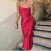 Summer Solid Color Cross Section Street Trendsetter Suspender Silk Fishtail One Step Dress For Women_ecoleips.com