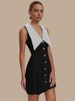 Blifanbo Metal Buckle Elegant Mini Dress For Women Sleeveless High Waist Slim Patchwork Pleated Zipper A-line Club Party Dress_ecoleips.com