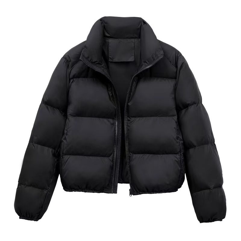 "Women's Short Puffer Jacket Winter Coat With Scarf Collar, Thickened Warm Zip Up Outerwear Loose Fit Casual Streetwear 3D Effect, Black, S/M/L"_ecoleips.com