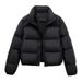 "Women's Short Puffer Jacket Winter Coat With Scarf Collar, Thickened Warm Zip Up Outerwear Loose Fit Casual Streetwear 3D Effect, Black, S/M/L"_ecoleips.com