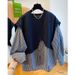 Women's Clothing New Design Sense Literary Style Fake Two Piece Striped Stitching Loose Slim Long Sleeved Shirt Tops For Women_ecoleips.com