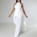 Women's Clothing Elegant Halter Neck Backless Top & Wide-Leg Pants Set | Crinkle Texture Two-Piece Outfit | Polyester Blend Women’s Suit_ecoleips.com