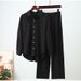 Women's Clothing Autumn And Winter New Loose Elastic Wrinkled Long Sleeved Shirt Wide Leg Pants Casual Suit Female 2 Piece Set_ecoleips.com