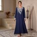 Embroidered V-Neck Kaftan Dress – Elegant Arabian Kimono Robe For Women (Bluish/Burgundy, M-XL)_ecoleips.com
