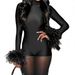 Women's Sexy Round Neck Backless Long Sleeve Plush Bodysuit Solid Color_ecoleips.com