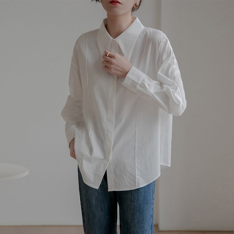 2025 Nvyis2025 Spring Pointed Collar A Niche French Style Top, Loose Casual Shirt For Women With Long Sleeves_ecoleips.com