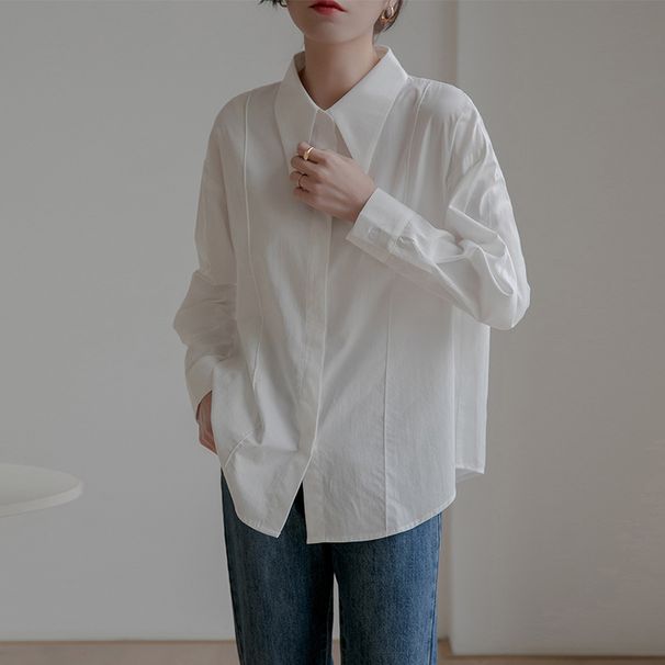 2025 Nvyis2025 Spring Pointed Collar A Niche French Style Top, Loose Casual Shirt For Women With Long Sleeves_ecoleips.com