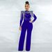 Women's clothing fashion sexy casual slim high collar see-through rhinestone tassel jumpsuit for women_ecoleips.com