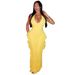 Summer European American Style Women's Sleeveless Backless V Neck Halter Neck Tie Elegant Ruffle Long Dress_ecoleips.com