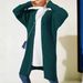 Women's Modest Long Cardigan Sweater – Muslim-Friendly Oversized Knit Open Front Coat, Polyester-Spandex Blend For Comfort, Solid Dark Green_ecoleips.com