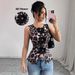 Women's Clothing Ladies Versatile Bow Tie Three Dimensional Flower Belt Diamond Pleated Leopard Print Sleeveless Vest_ecoleips.com