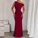 Women's Fishtail Skirt Diagonal Shoulder Collar Waist Pleated Sleeveless Sexy Dress_ecoleips.com