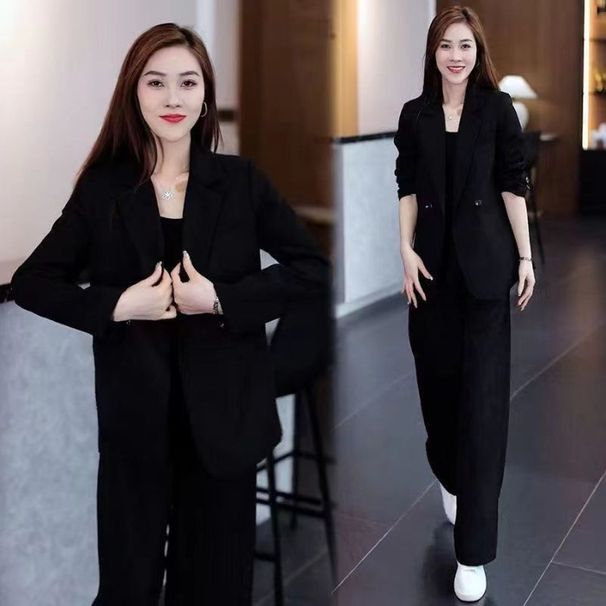 305#TC Plus Size Blazer & Wide-Leg Pants Set – Professional Stretch Suit For Curvy Figures (M-4XL) | Wrinkle-Resistant Polyester Office Wear_ecoleips.com