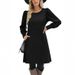 Stylish Women's Knitted Puff Sleeves Long Sleeves Fall Winter Crew Neck Casual Loose Dress With Pockets_ecoleips.com