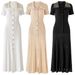 High Quality Rhinestone Collared Short Sleeved Knitted Maxi Dress Summer Elegant Casual Fashion Dress for Women_ecoleips.com