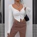 Women's Clothing Spring And Summer New Slim Front Twist Irregular Long Sleeved T Shirt For Women_ecoleips.com