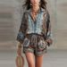 Women's Printed Long Sleeved Shorts Set Casual Two Piece Spring Summer Fashion_ecoleips.com