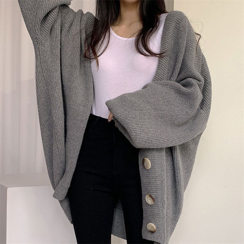 Oversized V-Neck Cardigan - Chunky Knit Sweater Coat For Women, Loose Fit Longline Open Front, Soft Faux Cashmere, Casual Boho Chic Outerwear_ecoleips.com
