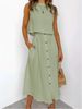 Women's Clothing New Double Layer Zoubu Round Neck Vest Shirt Mid Length Button Down Dress Two Piece Suit_ecoleips.com