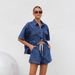 2025 European American Cross-Border Retro Casual Loose Short Sleeve Shirt And Shorts Denim Two-Piece Set For Women_ecoleips.com