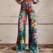 Women's Pink Floral Leopard Print Wide Leg Jeans, High Waist Casual Loose Fit Denim Pants, Trendy Flared Trousers For Daily Streetwear, Vacation & Wee_ecoleips.com