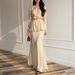 Women's Casual Fashion Bodycon Skirt Set round Neck Belt Long Sleeve Top Two Pieces Cross Border European American Style_ecoleips.com