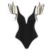 European And American New V Neck Sexy Ruffled One Piece Swimsuit Female Umbrella Skirt Suit Female_ecoleips.com