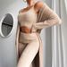 Women's Clothing Sexy V-Neck Fleece Short Top & Long Pants 3-Piece Set - Casual Lounge Wear In White, Pink, Black, Camel, Light Blue (S/M/L/XL)_ecoleips.com